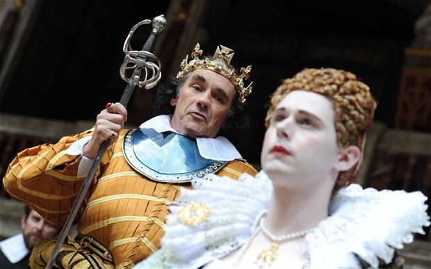 Shakesphere's Richard III Mark Rylance and Samuel Barnett. Photo by Alastair Muir via http://www.telegraph.co.uk/culture/theatre/theatre-reviews/9427021/Mark-Rylance-in-Richard-III-Globe-Theatre-review.html